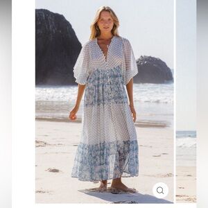 Daughters of India  Cotton Boho Nora Aquamarine Maxi Dress  and Tote Bag Medium
